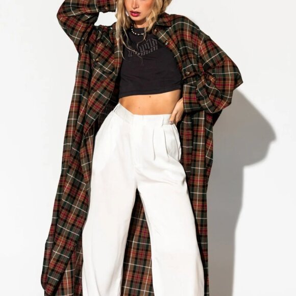 NWT Dressed in LALA // Grunge Goddess Flannel Duster Plaid Jacket Shirt // L - Picture 1 of 8